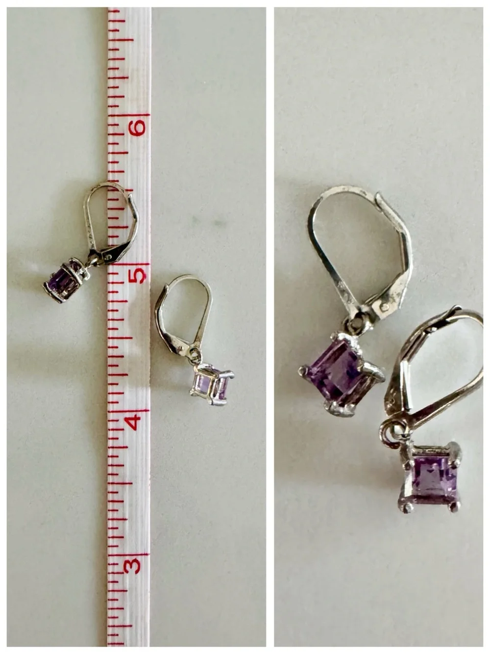 Sterling Silver Amethyst Leverback Earrings | Purple Gemstone Boho Jewelry
